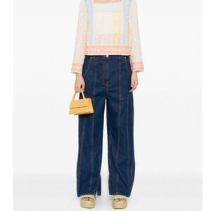 NWT FARM Rio Dark Denim High Waist Snips Pants Size 27 Cotton Flare Style 329081